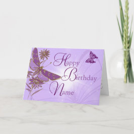 Roze Paarse vlinder Birthday Kaart
