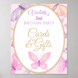 Roze Paarse vlinder Birthday Kaarten Gifts Poster