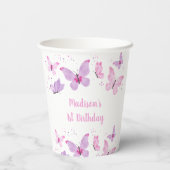 Roze Paarse vlinder Birthday Papieren Bekers (Achterkant)