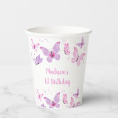 Roze Paarse vlinder Birthday Papieren Bekers (Voorkant)