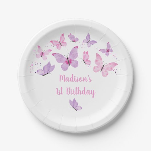 Roze Paarse vlinder Birthday Papieren Bordje (Voorkant)