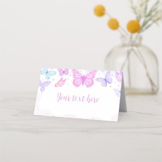 Roze Paarse vlinder Birthday Place card Plaatskaartje (Achterkant)