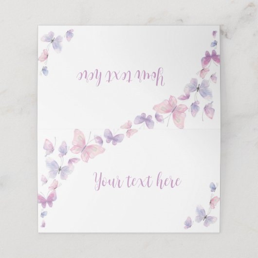 Roze Paarse vlinder Birthday Place card Plaatskaartje (Buitenkant ongevouwen)