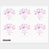 Roze Paarse vlinder Birthday Ronde Sticker (Vel)