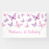 Roze Paarse vlinder Birthday Spandoek (Horizontaal)