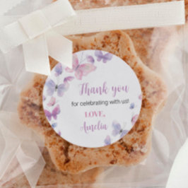 Roze Paarse vlinder Birthday Sticker Labels