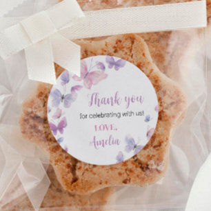 Roze Paarse vlinder Birthday Sticker Labels