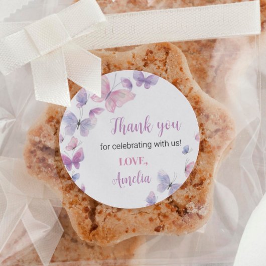 Roze Paarse vlinder Birthday Sticker Labels