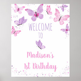 Roze Paarse vlinder Birthday Welkom Poster