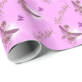Roze Paarse vlinder Birthday Wrapping Paper Cadeaupapier (Rol Hoek)