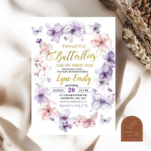 Roze Paarse Vlinder Bloem Twins Baby Shower