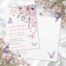 Roze Paarse Vlinder Bloemachtige Baby Shower