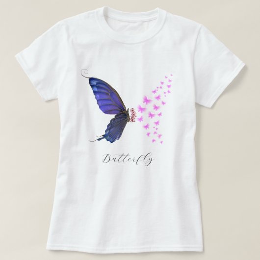  roze Paarse vlinder bloembloem T-shirt (Design voorkant)