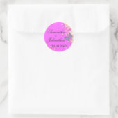 Roze paarse vlinder bruiloft ronde sticker (Tas)