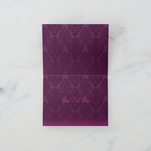 Roze/Paarse Vlinder & Damask Dank u kaart (Binnen)