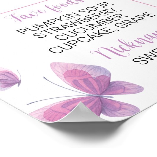 Roze Paarse vlinder eerste geboortenmijlpaal Poster (Hoek)