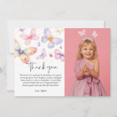 Roze Paarse vlinder foto Alle leeftijden Verjaarda Bedankkaart (Voorkant)