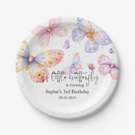 Roze Paarse Vlinder Meisje Alle leeftijden Verjaar Papieren Bordje