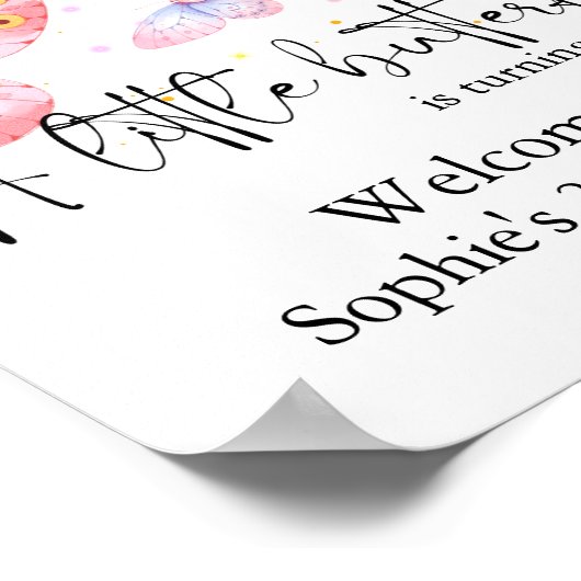 Roze Paarse Vlinder Meisje Alle leeftijden Verjaar Poster (Hoek)