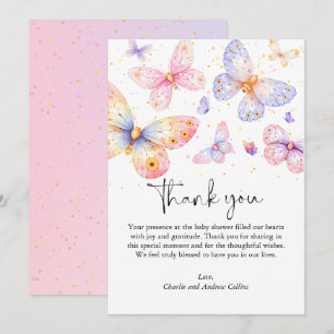 Roze Paarse Vlinder Meisje Baby shower Bedankkaart