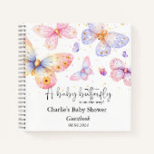 Roze Paarse Vlinder Meisje Baby shower Gastenboek Notitieboek (Voorkant)