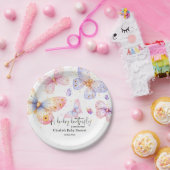 Roze Paarse Vlinder Meisje Baby shower Papieren Bordje (Feest)