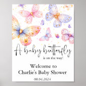 Roze Paarse Vlinder Meisje Baby shower Poster (Voorkant)