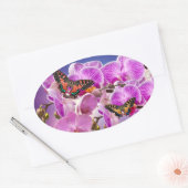 Roze paarse vlinder orchidee bloem waterverf ovale sticker (Envelop)