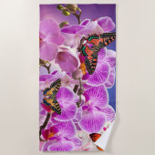 Roze paarse vlinder orchidee bloem waterverf strandlaken (Voorkant)