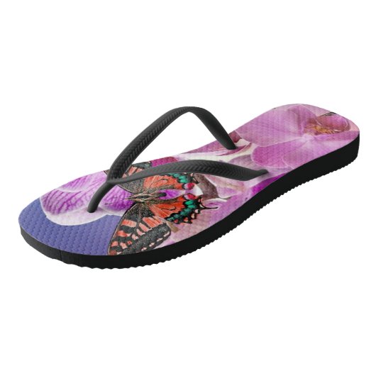 Roze paarse vlinder orchidee bloem waterverf teenslippers (Schuin)