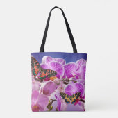Roze paarse vlinder orchidee bloem waterverf tote bag (Achterkant)