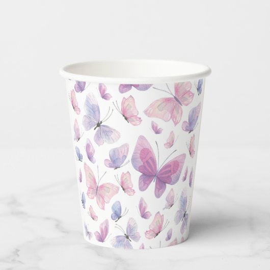 Roze Paarse vlinder Papieren Bekers (Achterkant)