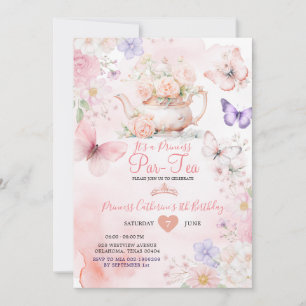Roze Paarse Vlinder Prinses ParTea Verjaardag Kaart