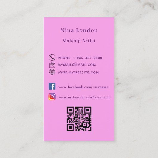 Roze paarse vlinder Qr social media logo Visitekaartje (Achterkant)