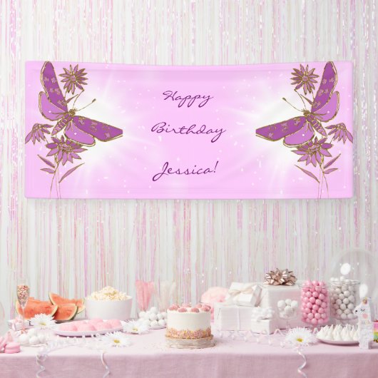 Roze Paarse Vlinder  Spandoek (Feest)