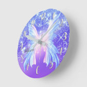 Roze Paarse vlinder Sparkle Girly, op maat gesnede Ronde Klok (Hoek)