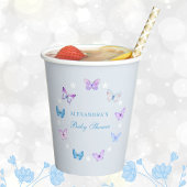 Roze Paarse Vlinder Stoffig Blauw Baby shower Papieren Bekers