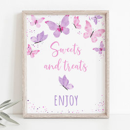 Roze Paarse Vlinder Sweet Treats Verjaardagsteken Poster