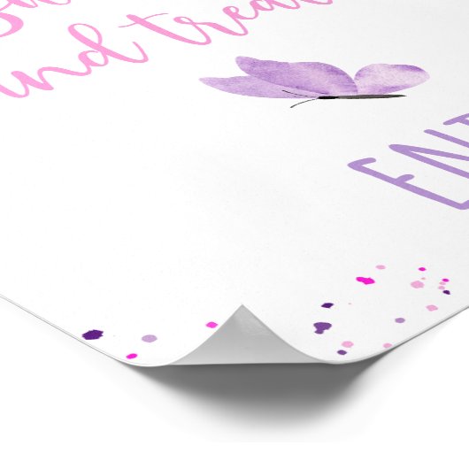 Roze Paarse Vlinder Sweet Treats Verjaardagsteken Poster (Hoek)