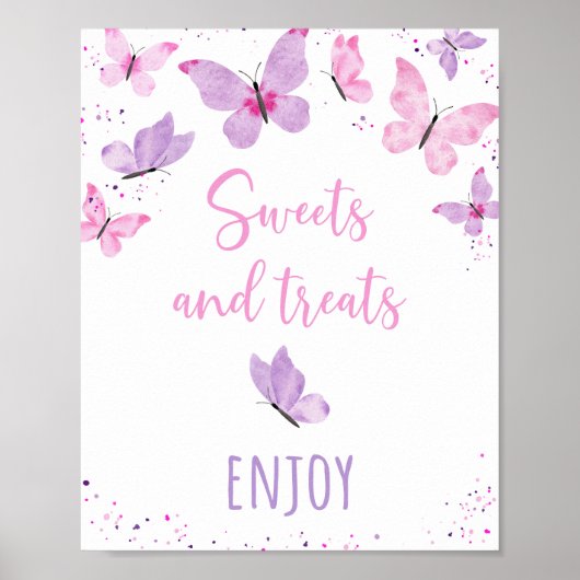 Roze Paarse Vlinder Sweet Treats Verjaardagsteken Poster (Voorkant)