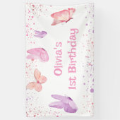 Roze Paarse Vlinder Verjaardag Spandoek (Verticaal)