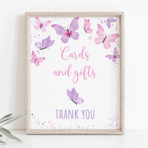 Roze Paarse Vlinder Verjaardagscadeau Teken Poster