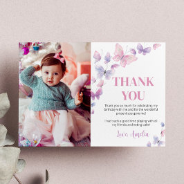 Roze Paarse Vlinder Verjaardagsfoto Bedankt