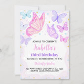 Roze Paarse vlinder verjaardagsuitnodiging Kaart (Voorkant)