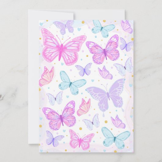 Roze Paarse vlinder verjaardagsuitnodiging Kaart (Achterkant)