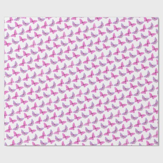 Roze Paarse Vlinder Waterverf Eenvoudig Wit Cadeaupapier (Vlak)