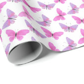 Roze Paarse Vlinder Waterverf Eenvoudig Wit Cadeaupapier (Rol Hoek)