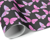 Roze Paarse Vlinder Waterverf Eenvoudig Zwart Cadeaupapier (Rol Hoek)
