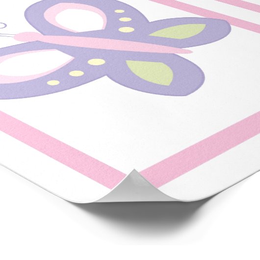 Roze Paarse vlinderbloemklep Nursery Wall Art Poster (Hoek)