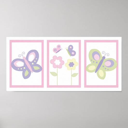 Roze Paarse vlinderbloemklep Nursery Wall Art Poster (Voorkant)